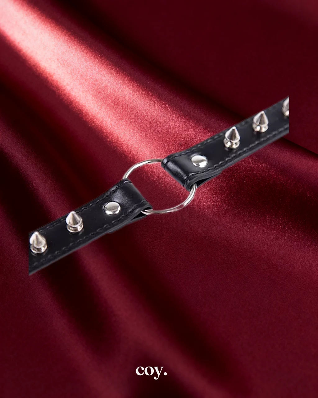 Leather Play Spiked O-Ring Collar — Black — Coy