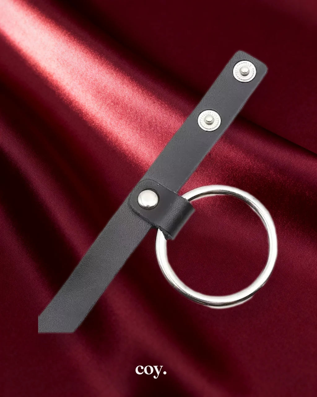 Leather Play Metal Cock Ring and Ball Divider Bondage Kit — Black — Coy