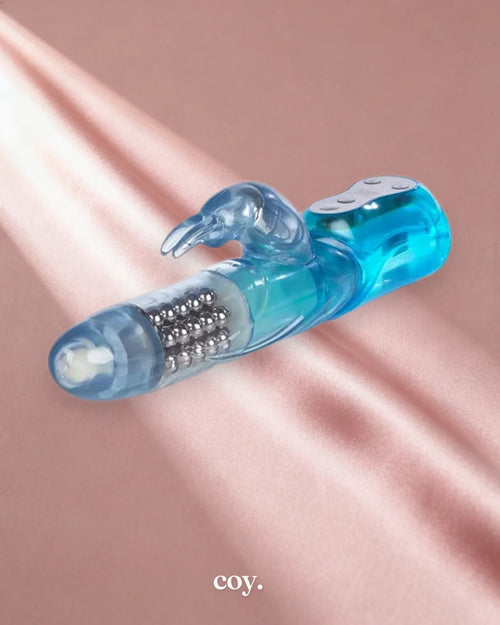 Advanced Waterproof Jack Rabbit Vibrator 5 Rows 9.5 Inch — Blue — Coy