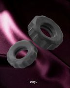 OxBalls Cog 2-Size Cock C-Rings — Black/Silver — Coy