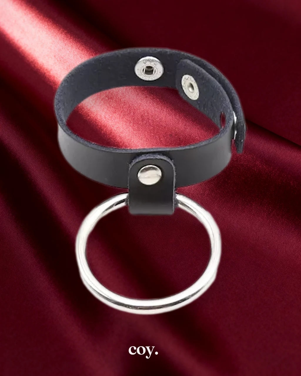 Leather Play Metal Cock Ring and Ball Divider Bondage Kit — Black — Coy
