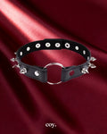 Leather Play Spiked O-Ring Collar — Black — Coy