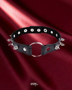 Leather Play Spiked O-Ring Collar — Black — Coy