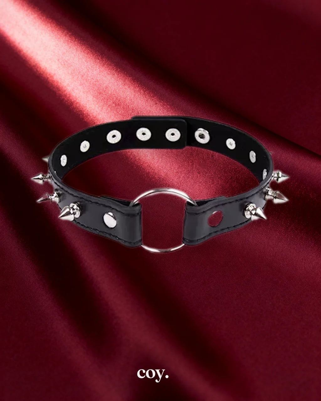Leather Play Spiked O-Ring Collar — Black — Coy