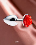 Share Satisfaction Kink Range Metal Rose Butt Plug Small — Red — Coy