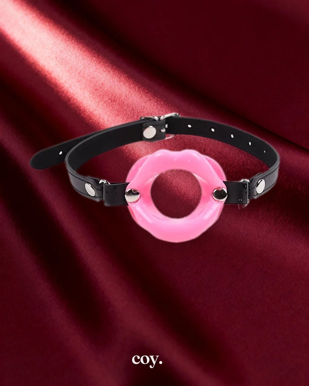 Leather Play Lip Mouth Gag with Strap — Pink — Coy
