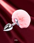 Leather Play Bunny Tail Plug 2.8 Inch — Pink — Coy