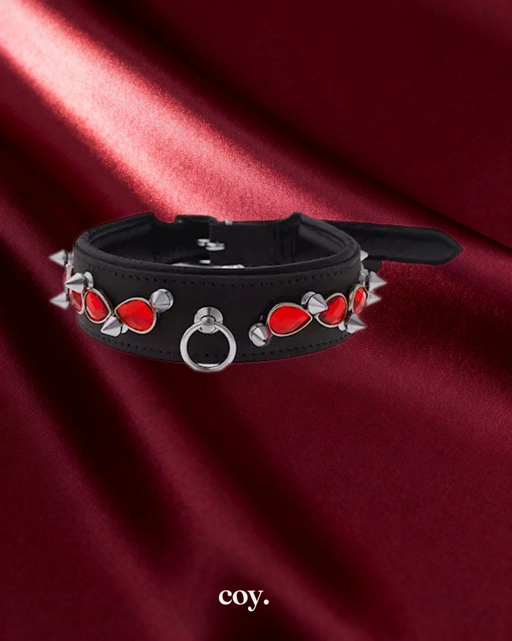 Share Satisfaction Bound X Spiked Collar with Red Gems — Black/Red — Coy