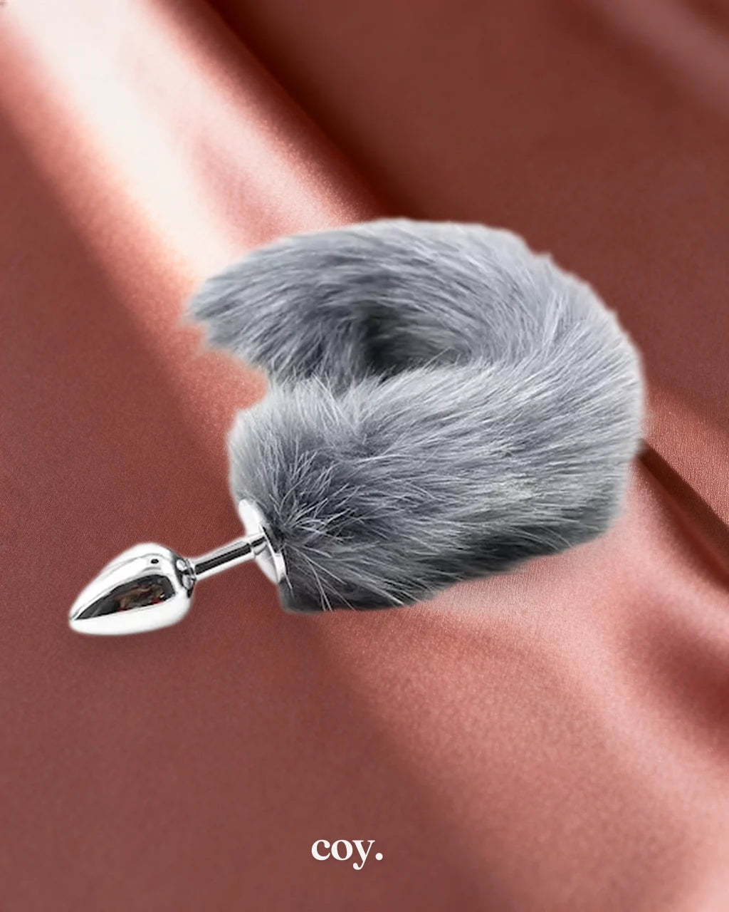 Leather Play Fox Tail Butt Plug 19 Inch — Silver — Coy